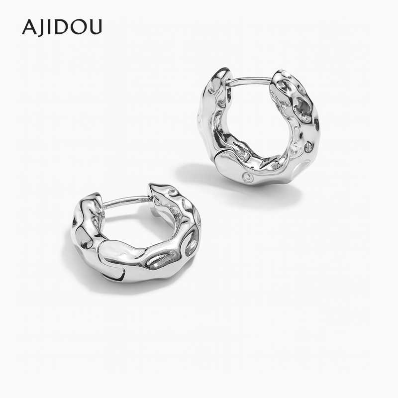 AJIDOU阿吉豆耳饰女银色复古圈圈轻奢小众耳圈设计感耳钉耳环耳扣