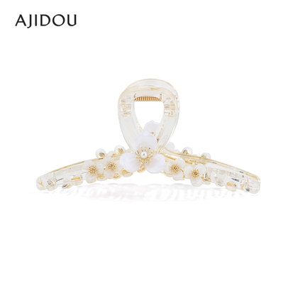 AJIDOU阿吉豆发夹透明时尚珍珠大抓夹潮流鲨鱼夹造型发夹大号抓夹