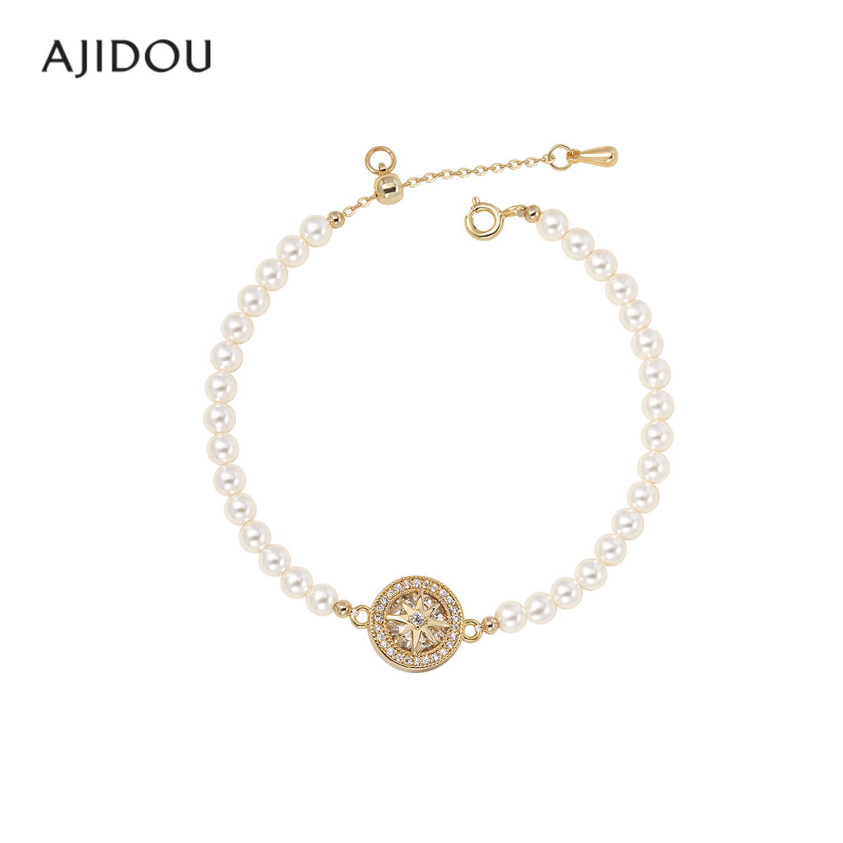 AJIDOU阿吉豆手链手环珍珠女款八芒星气质优雅首饰时尚手饰品手镯