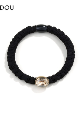 AJIDOU阿吉豆发饰黑黄色水晶时尚黑色发圈简约高马尾发饰头部发绳