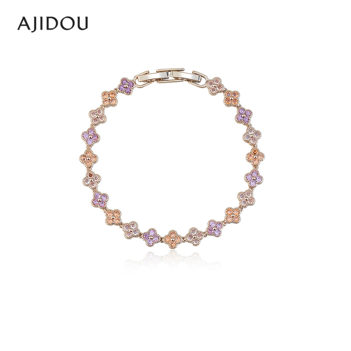 AJIDOU阿吉豆手链新春美拉德彩色锆石花朵手链轻奢四叶草独特手饰