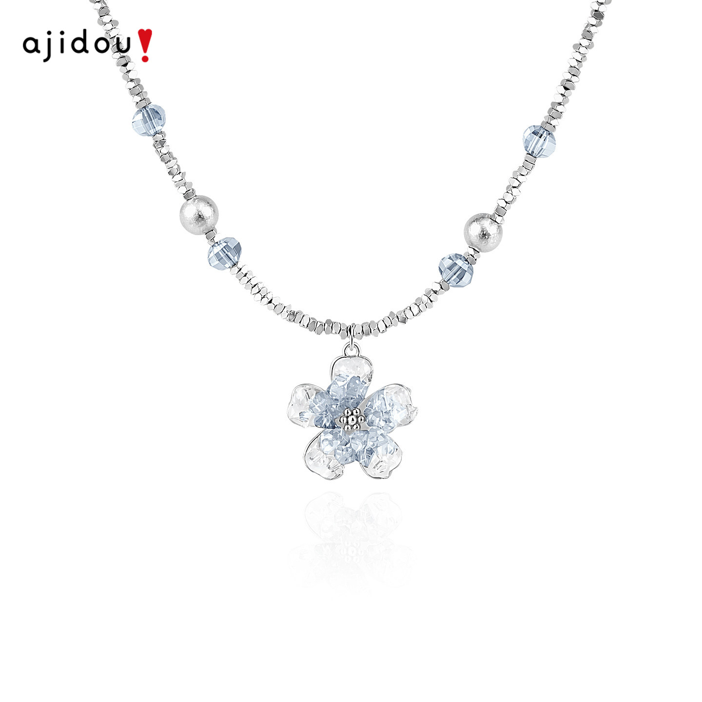 AJIDOU阿吉豆项链女蓝色花朵颈链轻奢配饰设计感小众高级感锁骨链
