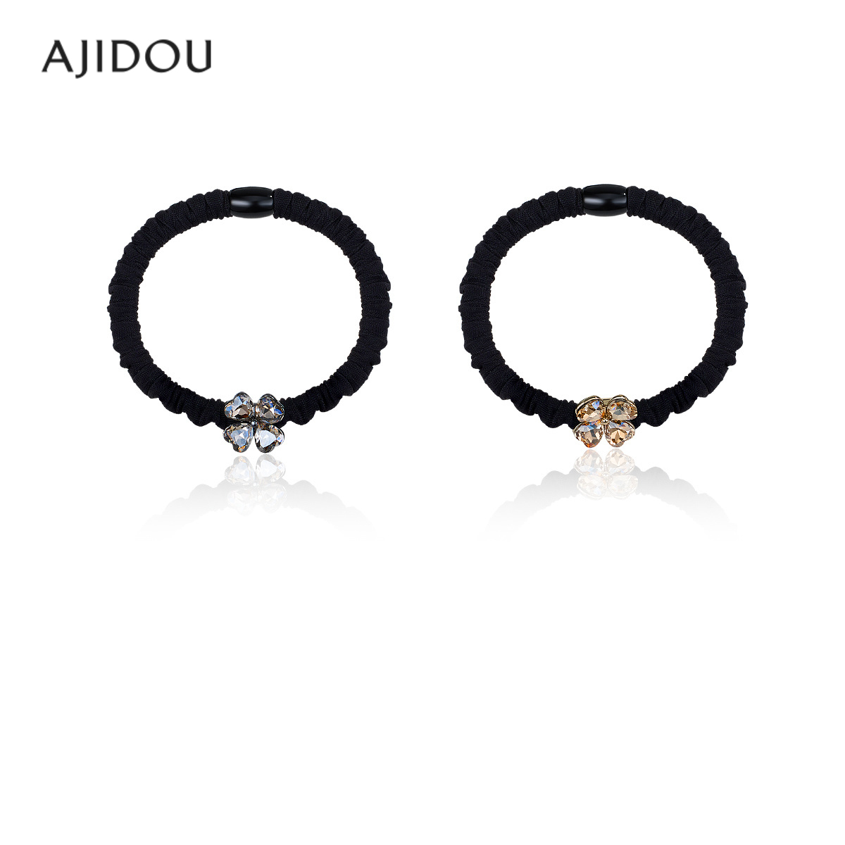 阿吉豆发饰女款黑色水钻花朵头绳