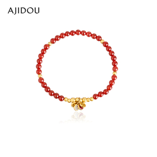 AJIDOU阿吉豆手链女款S925银玛瑙钱币手串玄马迎福系列国风首饰品