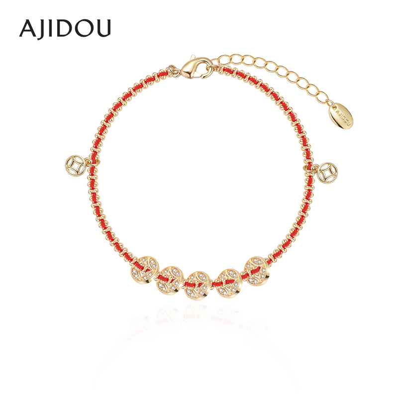 AJIDOU阿吉豆红绳手链女款财源滚滚五帝铜钱手串珠本命年情侣手绳