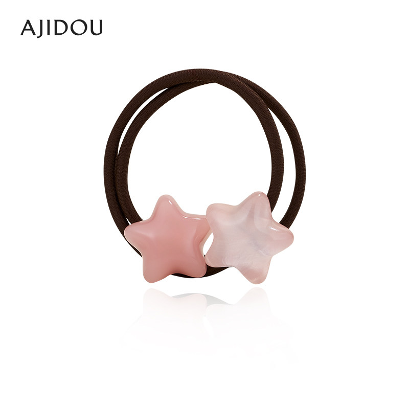 AJIDOU阿吉豆发饰休闲时尚马尾扎头绳粉色星星发饰黑色弹力款发绳