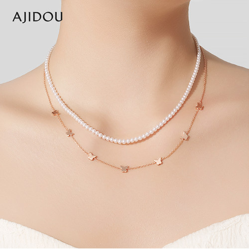 AJIDOU阿吉豆项链珍珠蝴蝶锁骨链