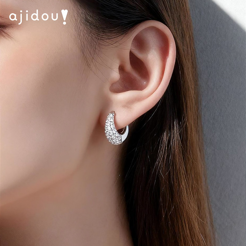 AJIDOU阿吉豆耳饰女款银色耳圈轻奢简约圈圈耳环饰品气质耳钉耳扣