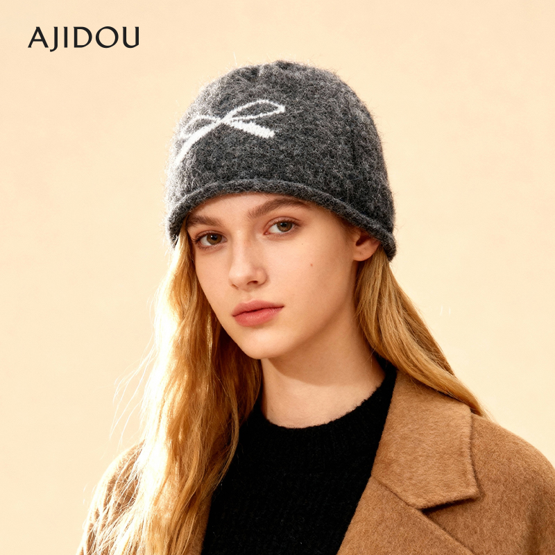 AJIDOU阿吉豆帽子女款灰色毛线帽
