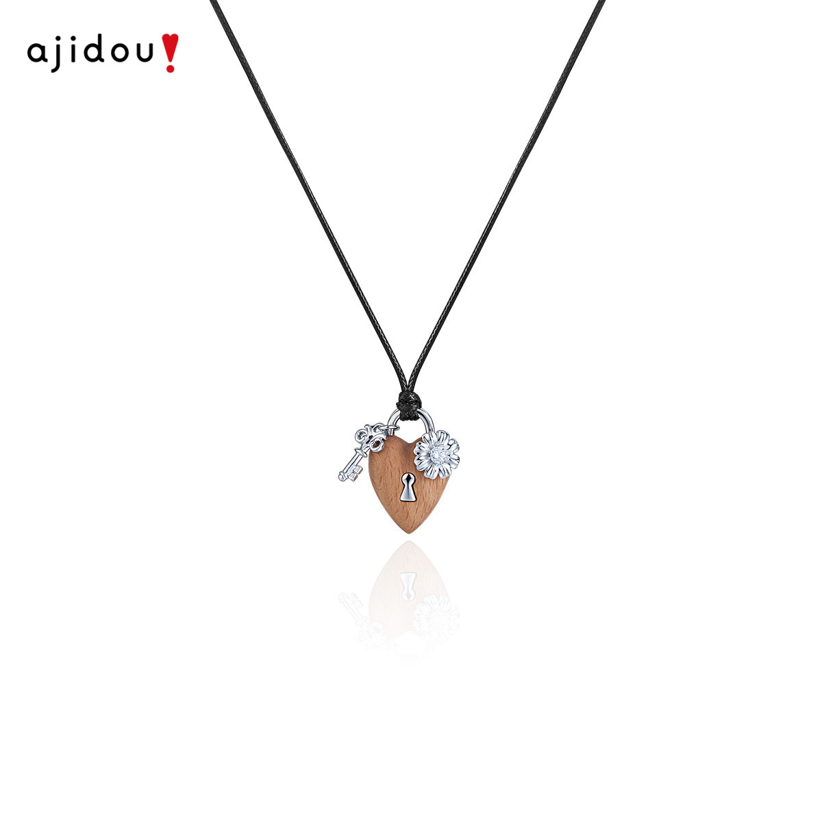 AJIDOU阿吉豆项链女木质爱心锁钥匙设计感小众锁骨链长颈链毛衣链