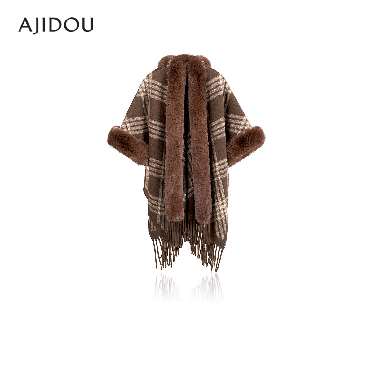 AJIDOU阿吉豆英伦风格纹大披肩冬季围巾保暖咖色斗篷披风居家办