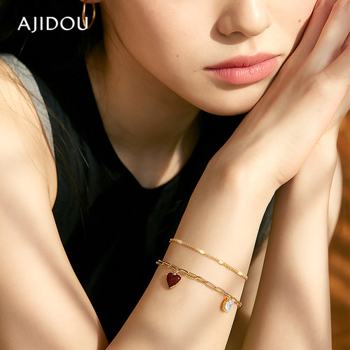 阿吉豆手链女款双层叠戴爱心手环