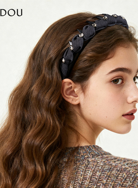 AJIDOU阿吉豆发箍灰色布艺头箍女新款气质高级感压发带齿防滑头箍