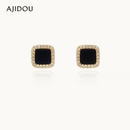 阿吉豆耳钉女925银耳钉高级感小众方糖百搭时尚 黑色钻石耳环耳饰