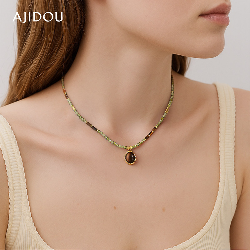 AJIDOU阿吉豆项链女复古时尚短复链气质优雅颈链虎眼石轻奢锁骨链,饰品/流行首饰/时尚饰品新,项链,淘宝优惠券,粉丝福利购,淘宝优惠卷