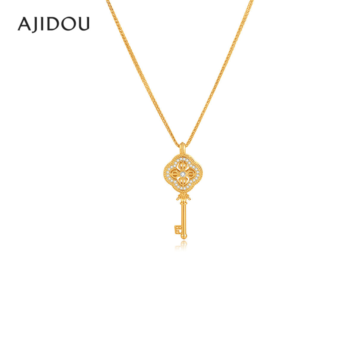 AJIDOU阿吉豆项链女款金色钥匙锁骨链法式复古宫廷风长颈链毛衣链