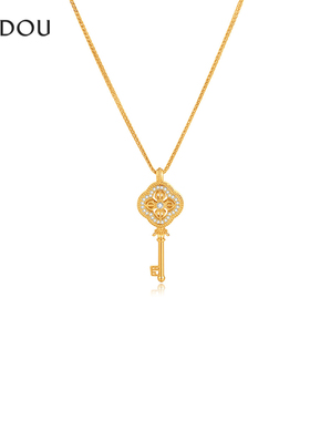 阿吉豆项链女金色钥匙复古锁骨链