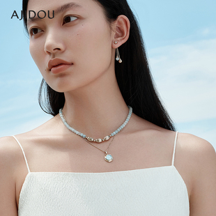 AJIDOU阿吉豆项链女自然而然系列简约海宝蓝短颈链时尚潮流水波链