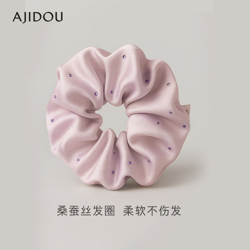 阿吉豆发饰女真丝桑蚕丝水晶发圈