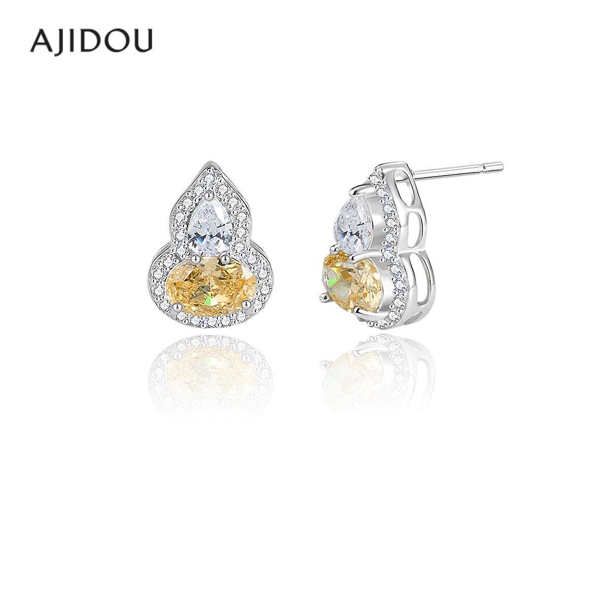 阿吉豆耳饰女锆石S925银葫芦耳钉