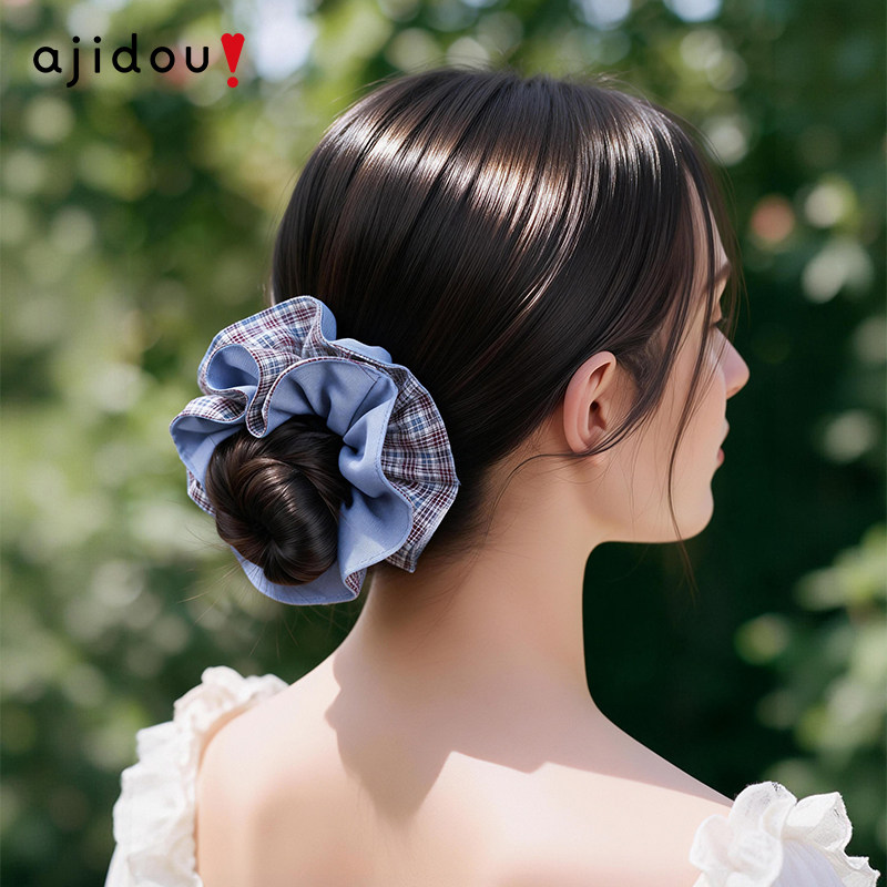 AJIDOU阿吉豆大肠发圈格子发饰韩系发绳时尚双层马尾发圈木耳发圈