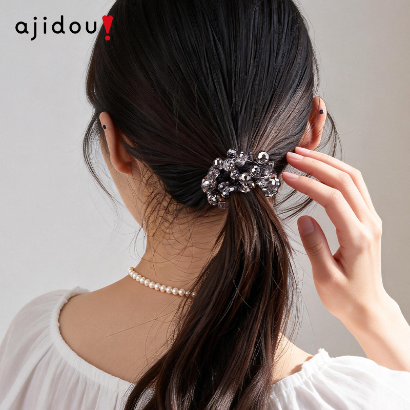 AJIDOU阿吉豆发饰韩式简约水晶头绳扎头发皮筋女高弹力丸子头发圈