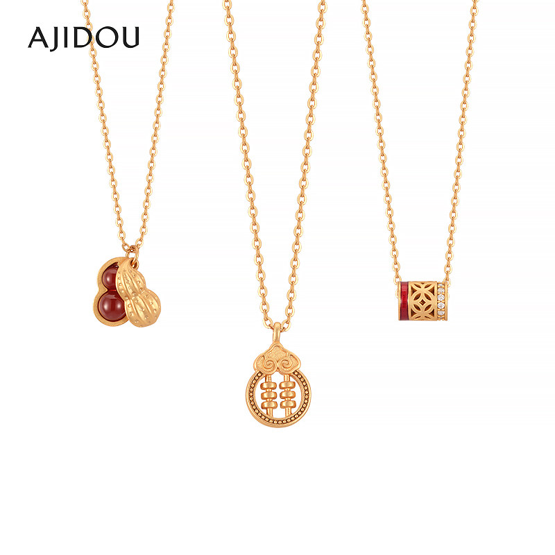 AJIDOU阿吉豆项链925银红绳转运珠专柜同款路路通钱小众高级颈链