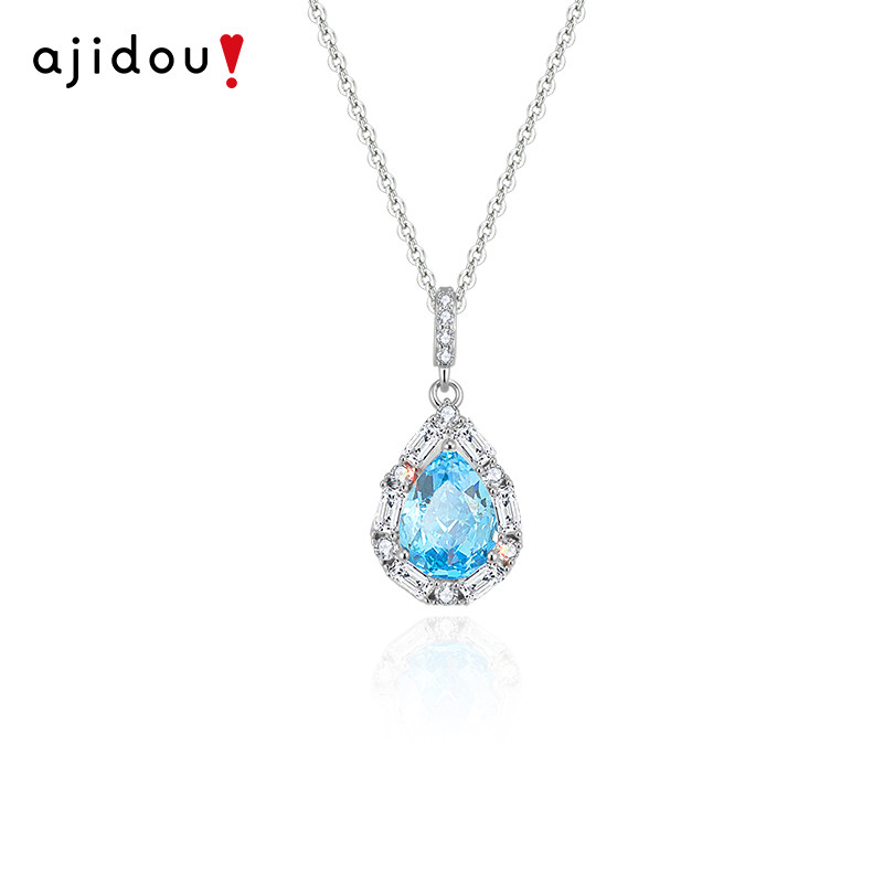 AJIDOU阿吉豆项链女水晶蓝眼泪吊坠轻奢配饰颈链小众设计感锁骨链