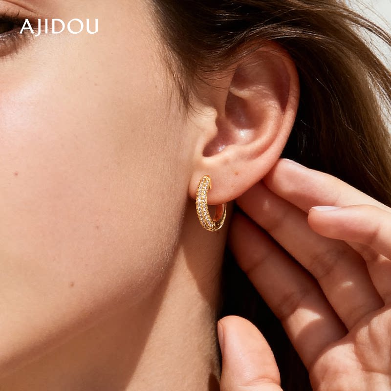 AJIDOU阿吉豆耳饰女金色复古圈圈轻奢设计感百搭耳圈耳钉耳扣耳环