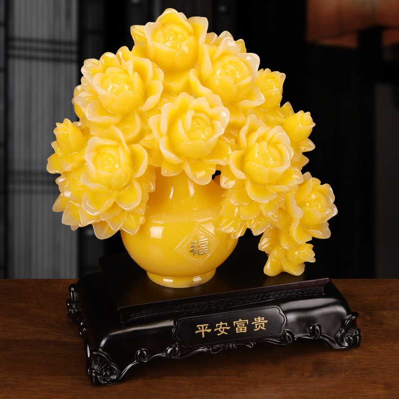 花开富贵牡丹花瓶 结婚庆礼品 树脂仿玉工艺品 家居玄关摆件装饰