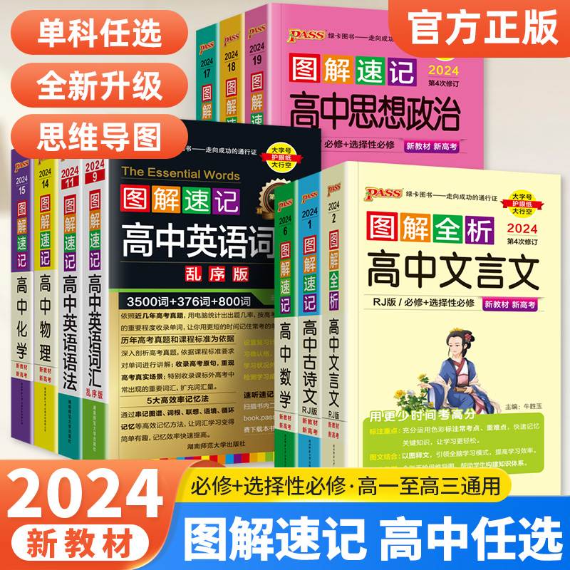 2024新版图解速记高中英语词汇3500词乱序版数学物理化学生物地理政治历史古诗文言文知识大全口袋书高一二三高考复习资料pass绿卡-封面