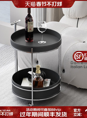 意式极简家用沙发边边桌角几黑色边几轻奢高级感可移动客厅小推车