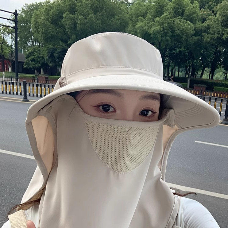 防晒帽抗UV户外遮阳帽女夏2026年透气遮脸面罩护颈一体遮阳帽
