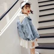 Áo khoác denim bé gái 2019 phiên bản mới của Hàn Quốc phù hợp với mùa thu thủy triều cho bé trai phần ngắn của mùa xuân và mùa thu quần áo trẻ em mùa thu - Áo khoác