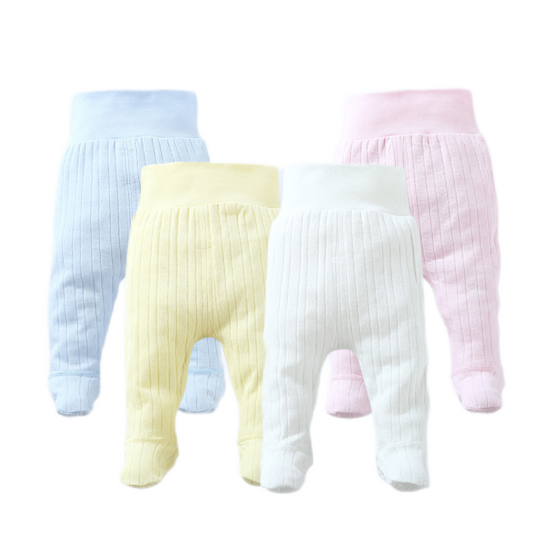 宝宝纯棉包脚长裤子春秋季婴儿防蚊可开裆打底睡裤无骨缝连脚裤袜