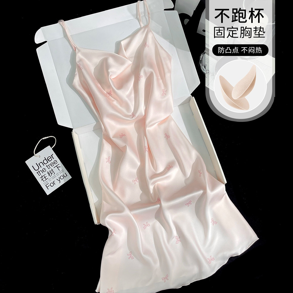 带胸垫性感睡衣女夏季薄款荡领吊带睡裙短款夏天凉感冰丝家居服女图片