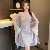 睡衣女性感蕾丝新款 家居服两件套 情趣吊带睡裙睡袍春夏冰丝绸薄款