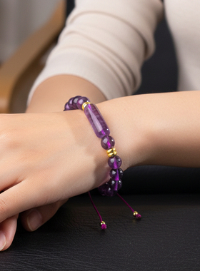 欧美轻奢紫水晶绿东陵虎眼手链