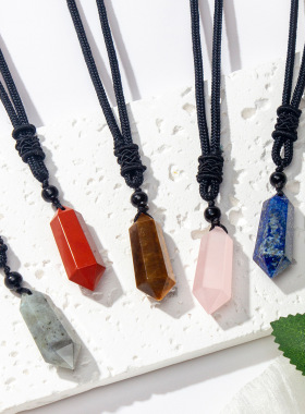 简约紫水晶六角柱吊坠项链链