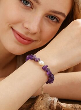 春夏粉晶紫水晶珍珠手链波西米亚