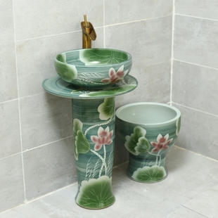 户外立柱式洗脸盆庭院一体式立柱盆落地洗手盆阳台家用洗手池室外