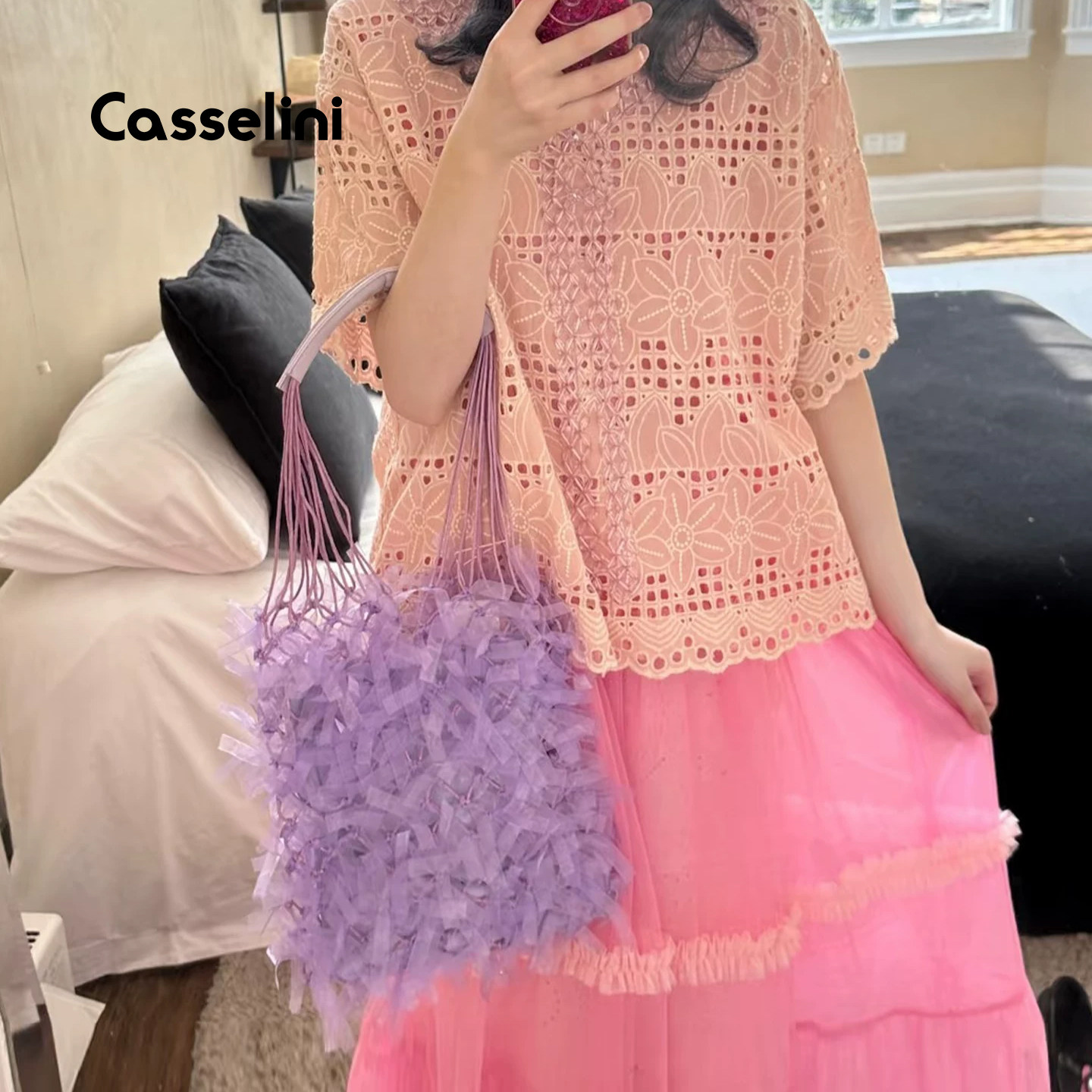 casselini网纱单肩斜挎女包