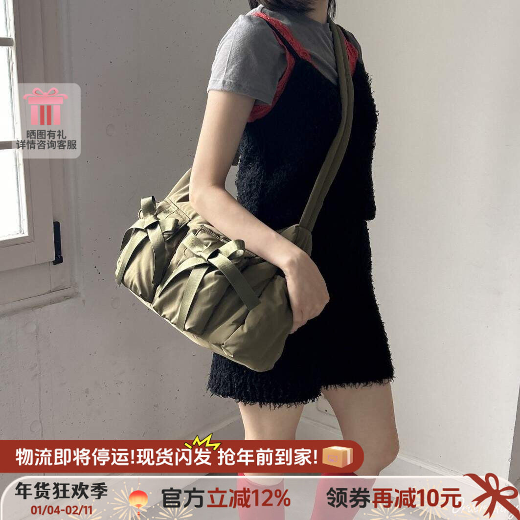 casselini小众设计感蝴蝶结双口袋单肩包户外斜挎包大容量