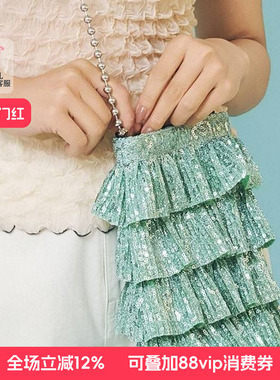 casselini26年新款小众设计潮流晚宴璀璨亮片裙摆串珠小斜挎女包