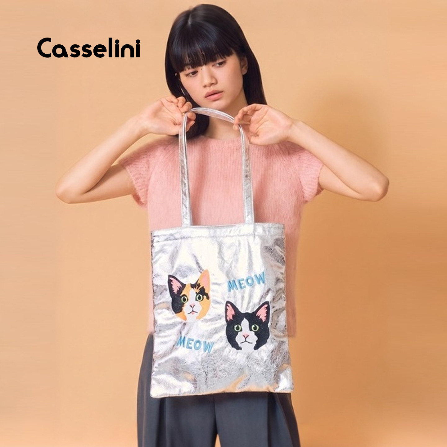 casselini金属光泽猫咪托特包
