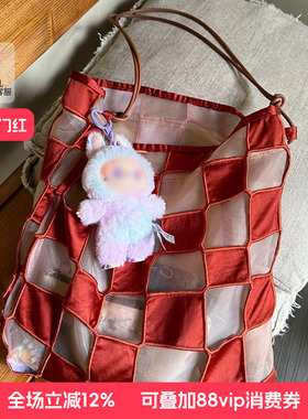 casselini棋盘格单肩托特包女大容量小众设计感斜挎包肩带可调节