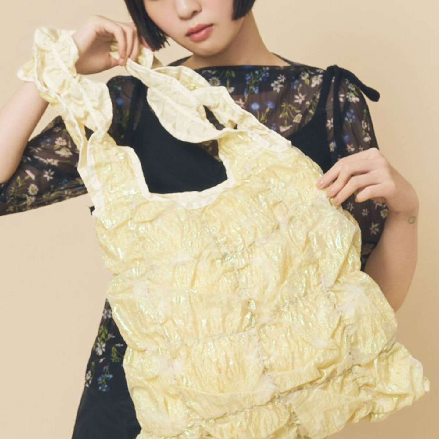 casselini秋冬新款小众设计碎花木耳边日常亮丝褶皱单肩托特包女,箱包皮具/热销女包/男包,单肩包,淘宝优惠券,粉丝福利购,淘宝优惠卷