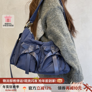 新年礼物casselini小众大容量户外蝴蝶结双口袋单肩包斜挎包女