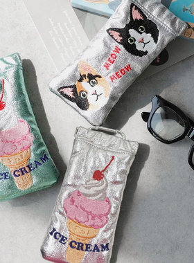 casselini猫咪可爱刺绣便携首饰袋可挂眼镜墨镜袋收纳袋高颜值