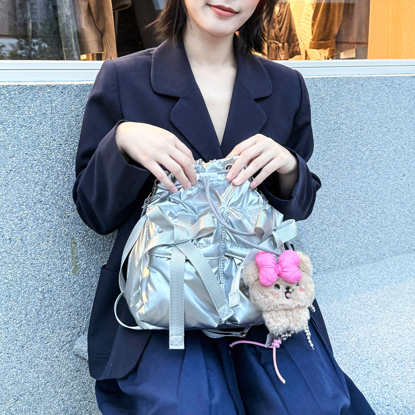 casselini新色！小众设计感哑光银蝴蝶结单肩斜挎包女